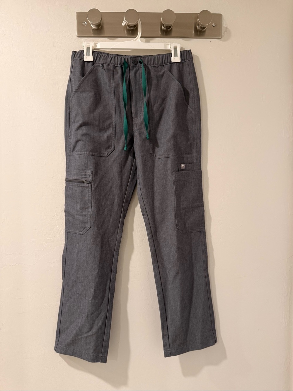 Figs Men's Gray Cargo Drawstring Pants with Green Cord